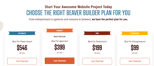 Comparing different price plans for Beaver Builder