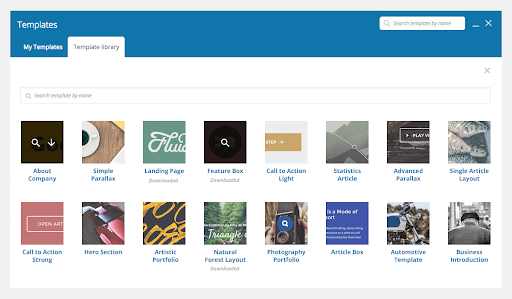 Selecting templates from WP Bakery’s template library