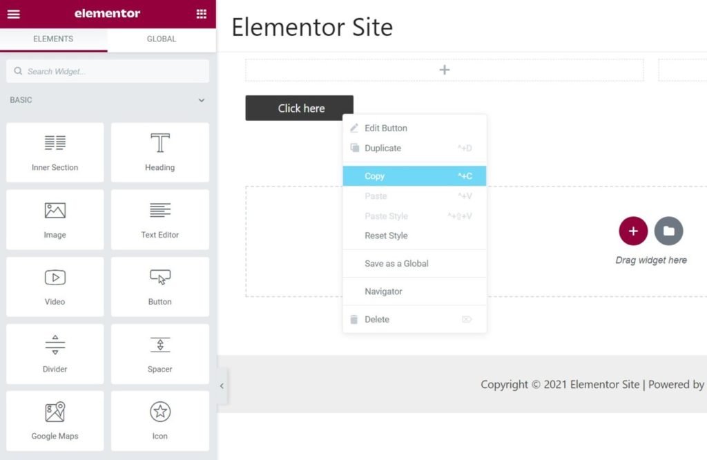 Elementor's user interface